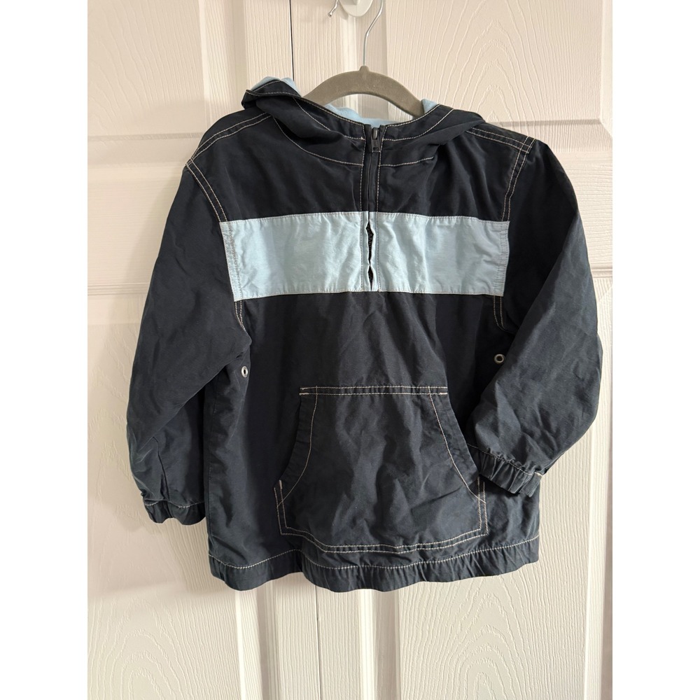 Gymboree Boys Navy Blue‎ Light Blue Stripe Hooded Jacket XS 3/4